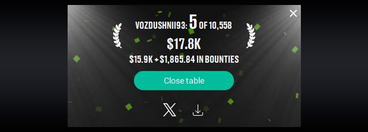 У студента Юрия vozdushnii пятое место в турнире рума PokerStars и $17,8К призовых.