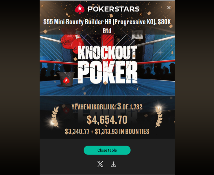 Ещё один занос Женя yevko оформил на PokerStars — $4.654