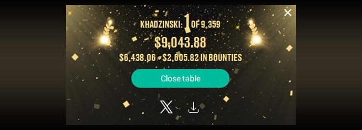 Дима khadzinski – $9к на PokerStars